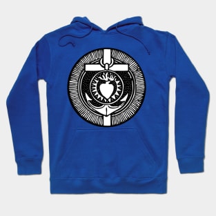 Sacred Heart, Cross, & Anchor | Line Art | Black & White | Jesus Christ | Western Civilization | Catholic | Christianity | Medieval | Neoclassical | Symbols Hoodie